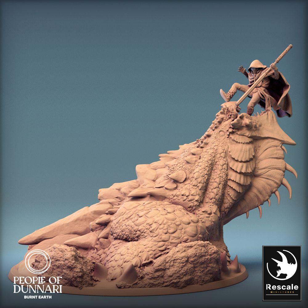 Photo de produit Tabletop 28mm Lord of the Print (LotP) 0 : Miniature Tabletop : Chasseur de dragons sur crâne de wyverne, combattant à la lance et dompteur de bêtes, diorama de boss monster (24_03_K2)