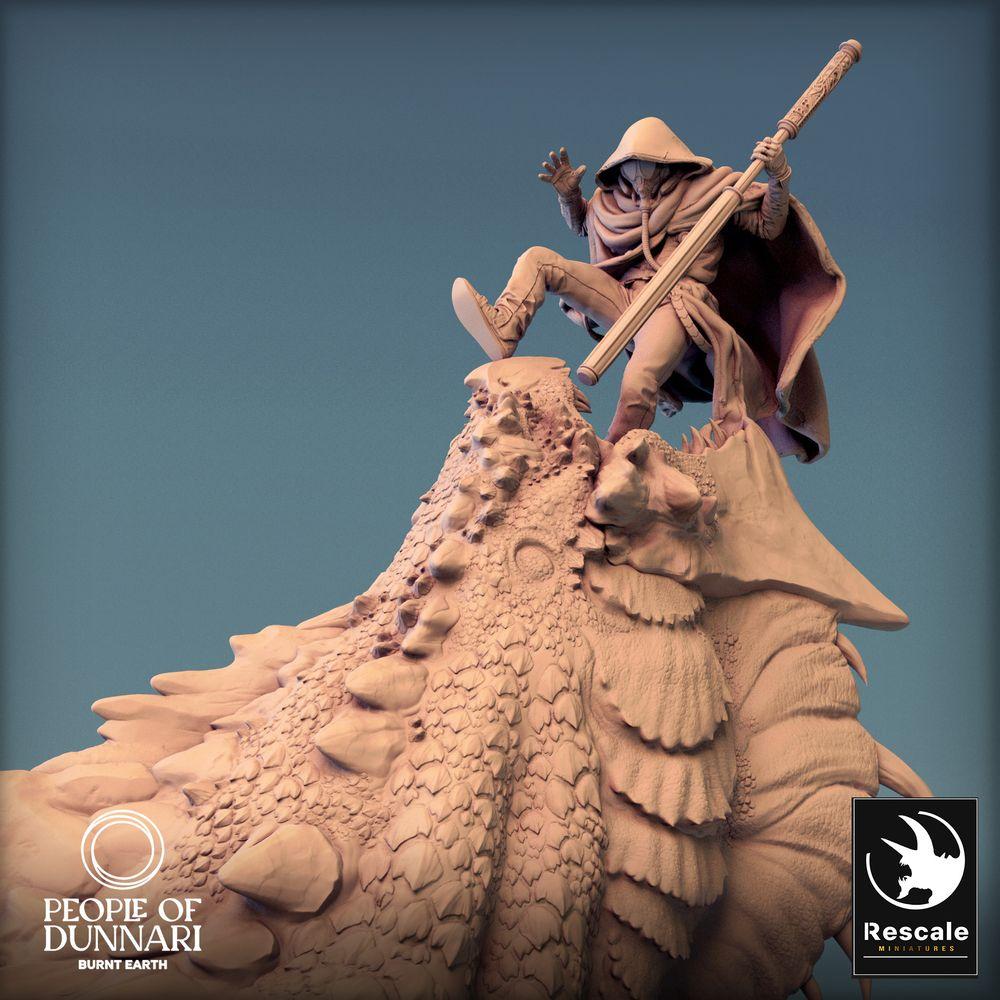 Photo de produit Tabletop 28mm Lord of the Print (LotP) 0 : Miniature Tabletop : Chasseur de dragons sur crâne de wyverne, combattant à la lance et dompteur de bêtes, diorama de boss monster (24_03_K2)