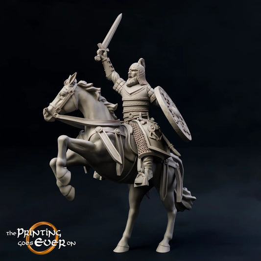 Photo du produit figurine historique médiévale échelle 75mm The Printing Goes Ever On (TPGEO) 0 : Figurines médiévales chevalier gardien A cavalier - modèles 75mm - famille royale
