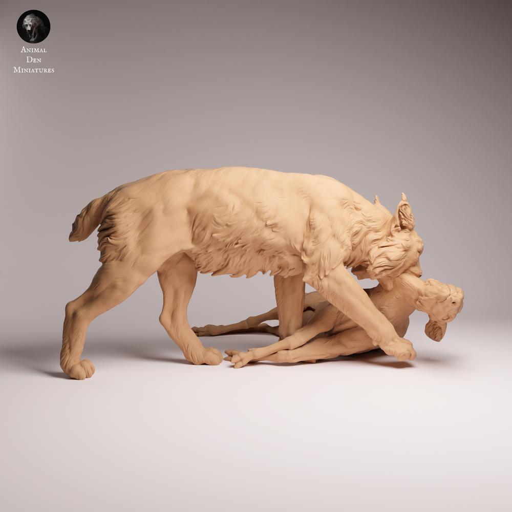 Photo du produit Tabletop 28mm Lord of the Print (LotP) 0 : figurine animalière de faune sauvage : lynx eurasien avec proie (26_07_03)