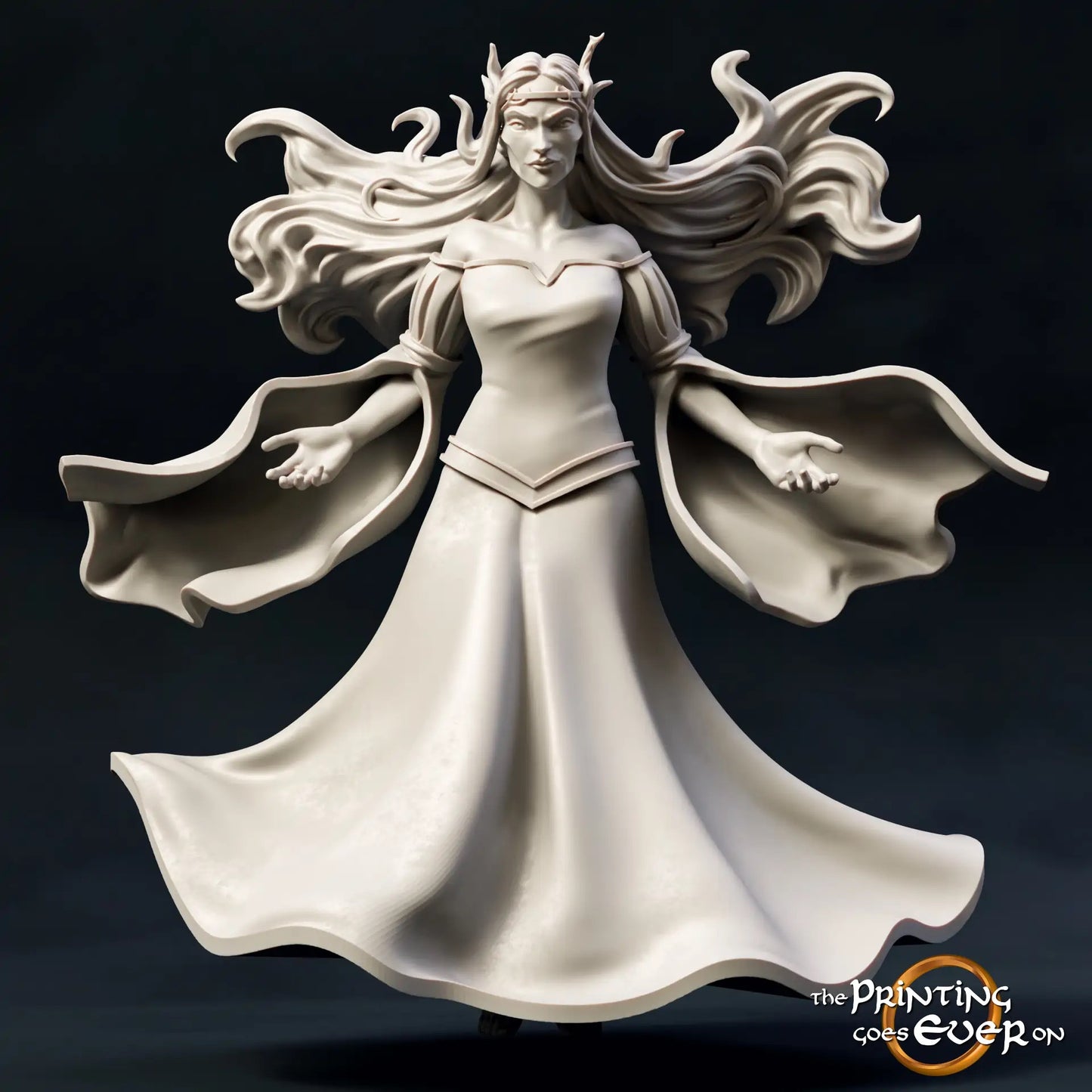 Photo du produit Tabletop 28mm The Printing Goes Ever On (TPGEO) 0 : Roi et Reine des Elfes : Souverains elfes avec fontaine - Époux et Épouse
