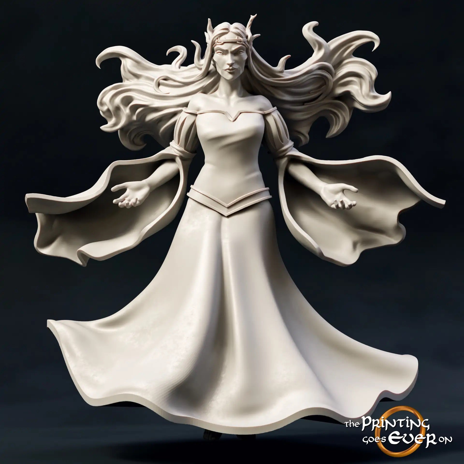 Photo du produit Tabletop 28mm The Printing Goes Ever On (TPGEO) 0 : Roi et Reine des Elfes : Souverains elfes avec fontaine - Époux et Épouse