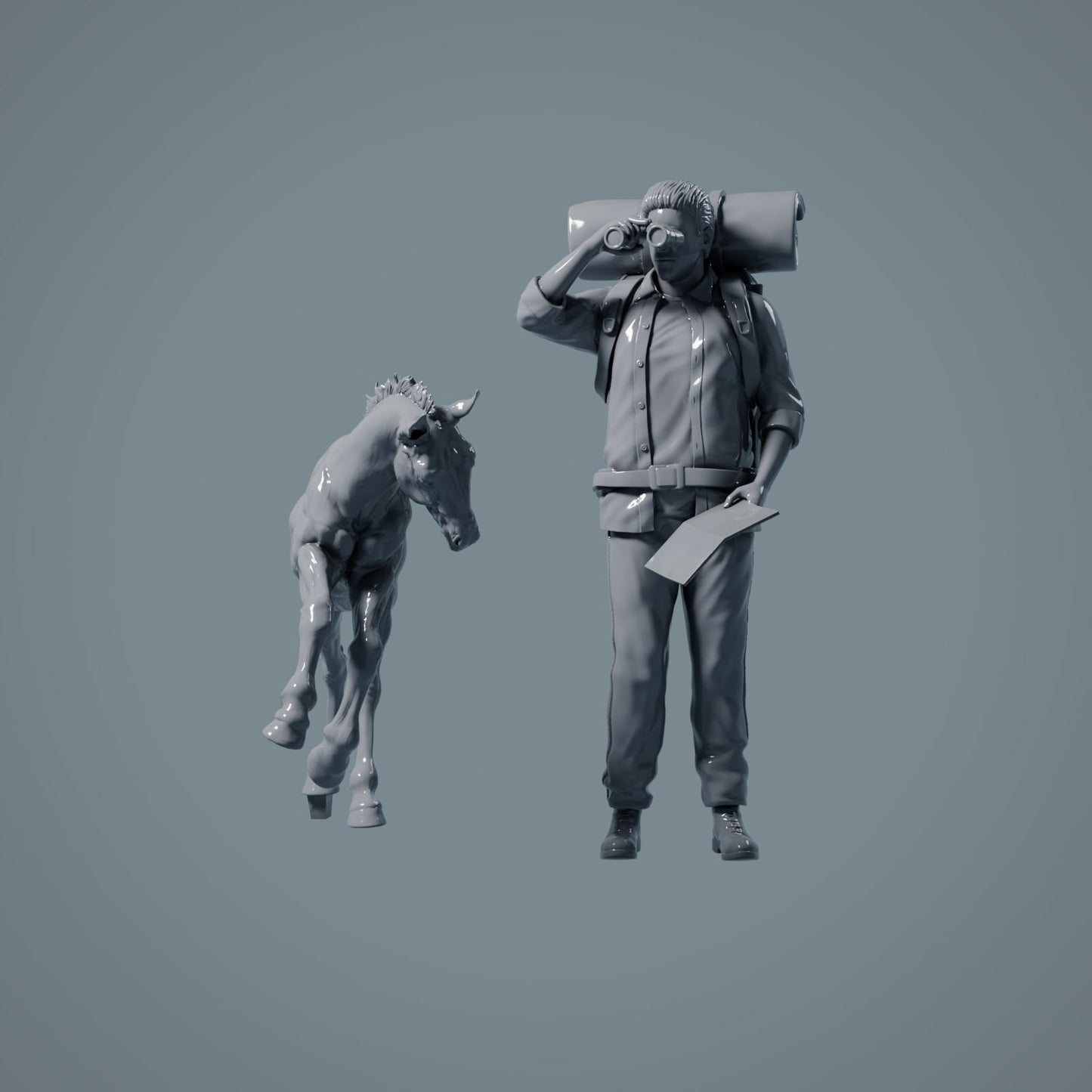 Figur d'animal de ferme : 2 poulains - cheval courant et couché (a017)