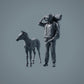 Figur d'animal de ferme : 2 poulains - cheval debout et cheval marchant (a016)