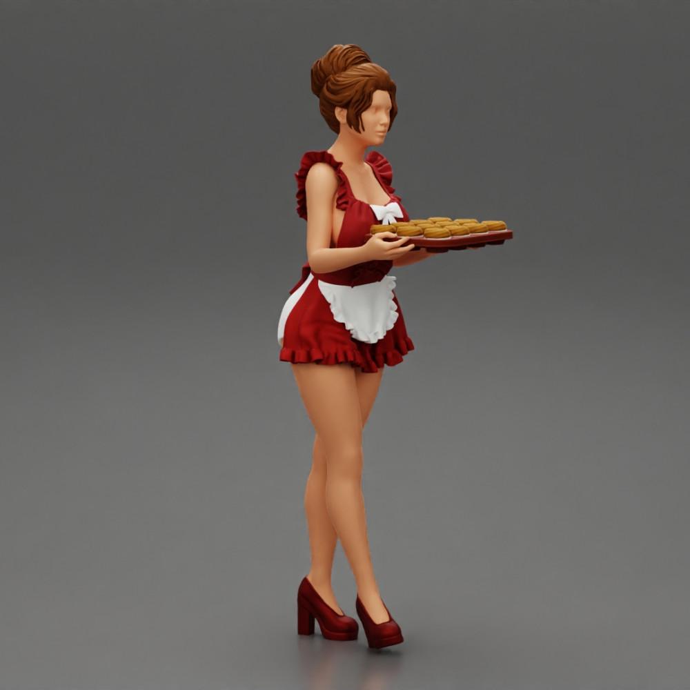 Diorama modélisme photo produit 0 : Miniature diorama : Femme de chambre avec un plateau plein de cupcakes, figurine debout (Ref Nr. A48)