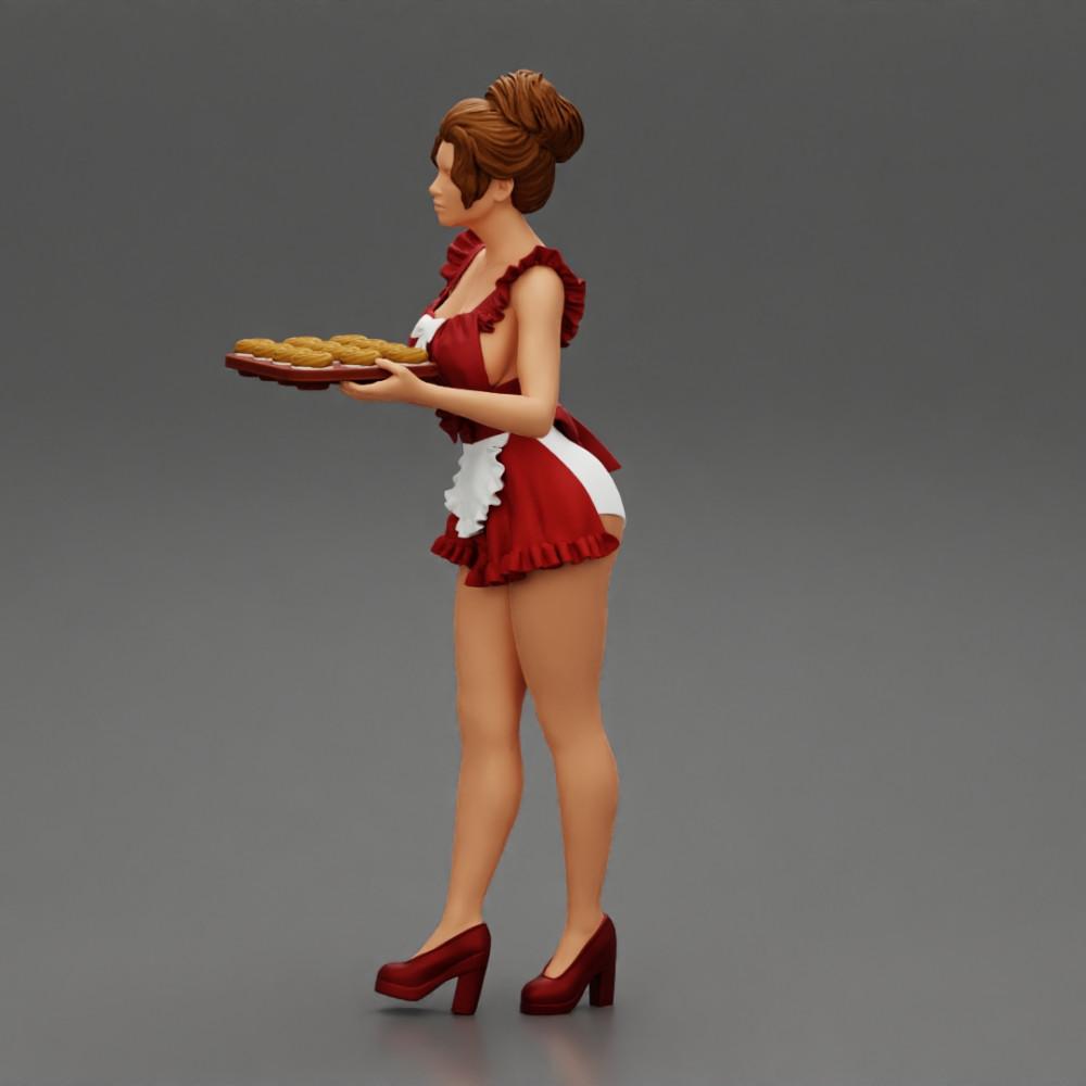 Diorama modélisme photo produit 4 : Miniature diorama : Femme de chambre avec un plateau plein de cupcakes, figurine debout (Ref Nr. A48)