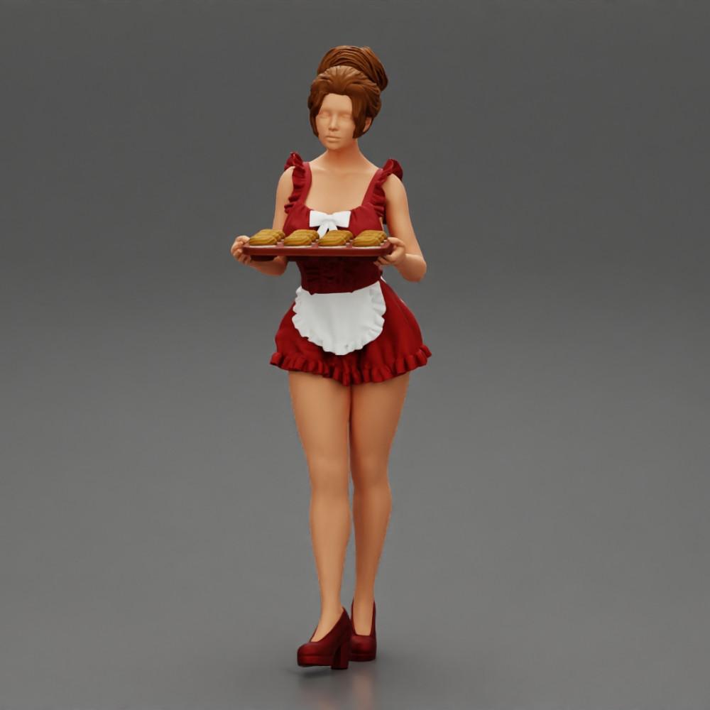 Diorama Modélisme Photo de produit 5 : Miniature diorama : Femme de chambre avec un plateau plein de cupcakes, figurine debout (Ref Nr. A48)