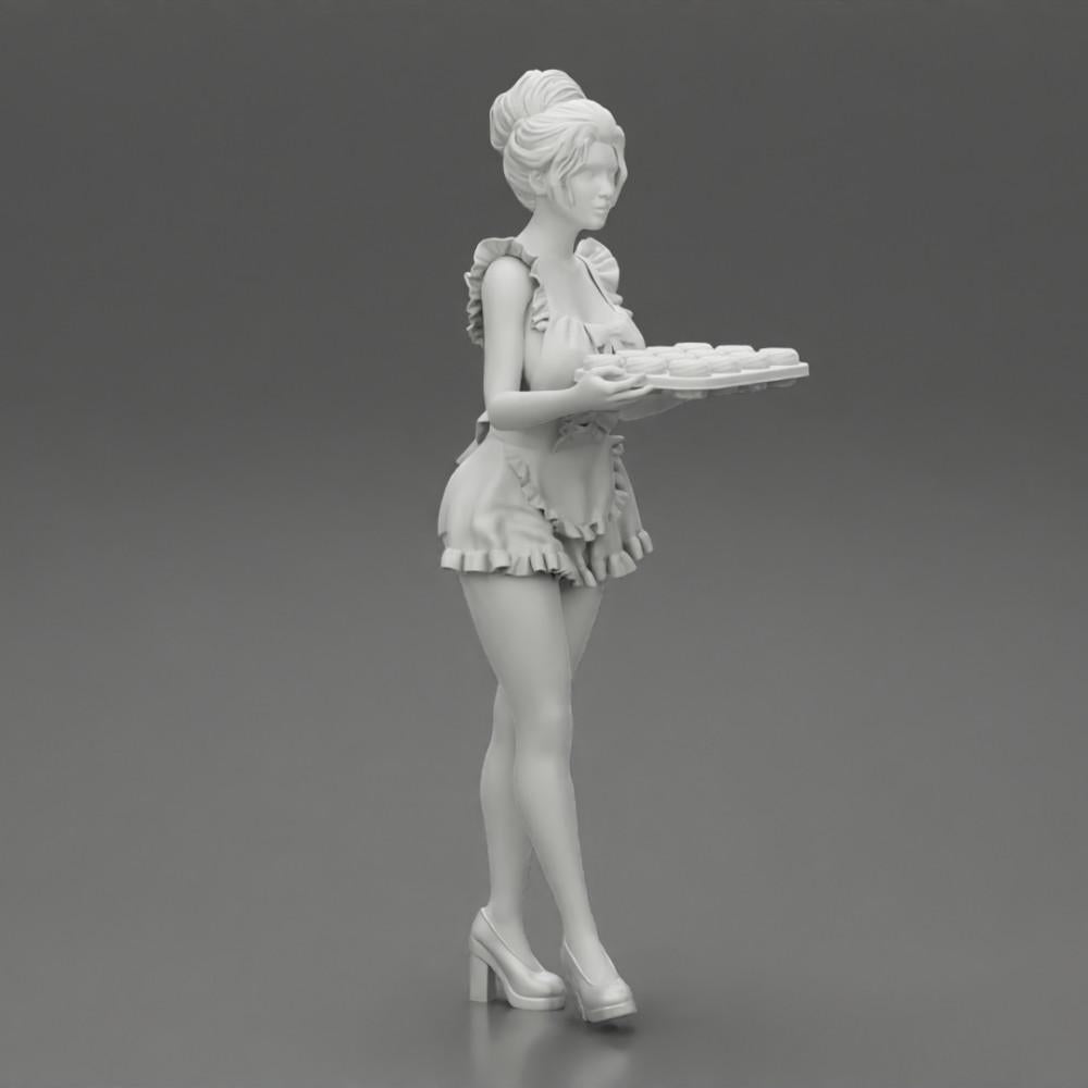 Diorama Modélisme Photo Produit 6 : Miniature Diorama : Femme de chambre avec plateau de cupcakes, figurine debout (Ref Nr. A48)