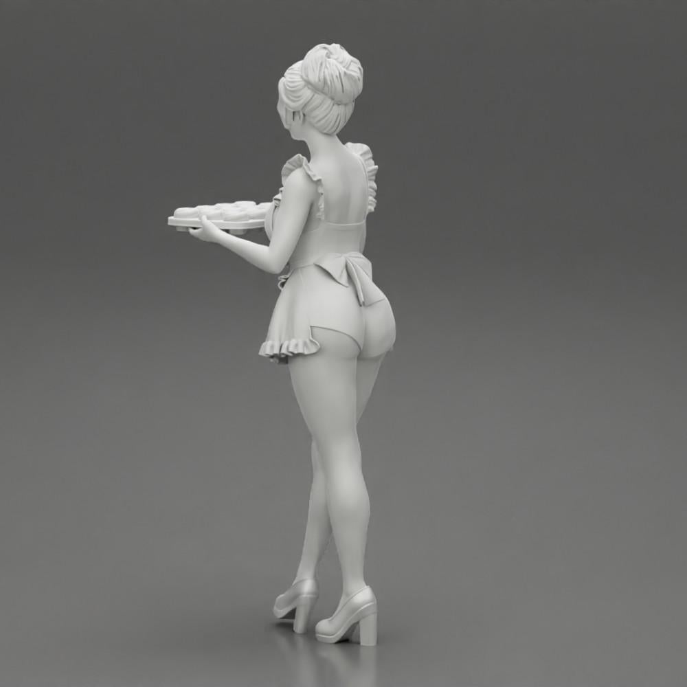 Diorama modélisme photo produit 9 : Miniature diorama : Femme de chambre avec un plateau plein de cupcakes, figurine debout (Ref Nr. A48)