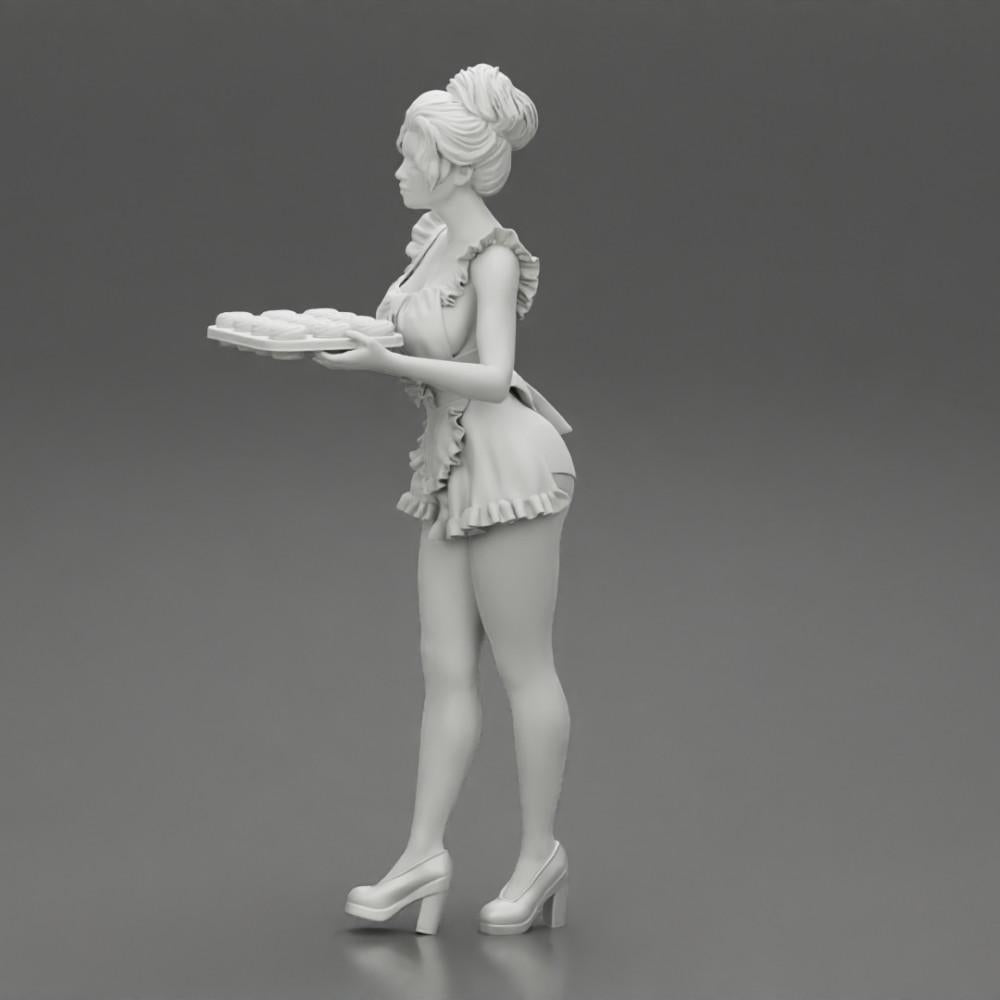 Diorama Modélisme Photo Produit 10 : Miniature Diorama : Femme de chambre avec un plateau plein de cupcakes, figurine debout (Ref Nr. A48)