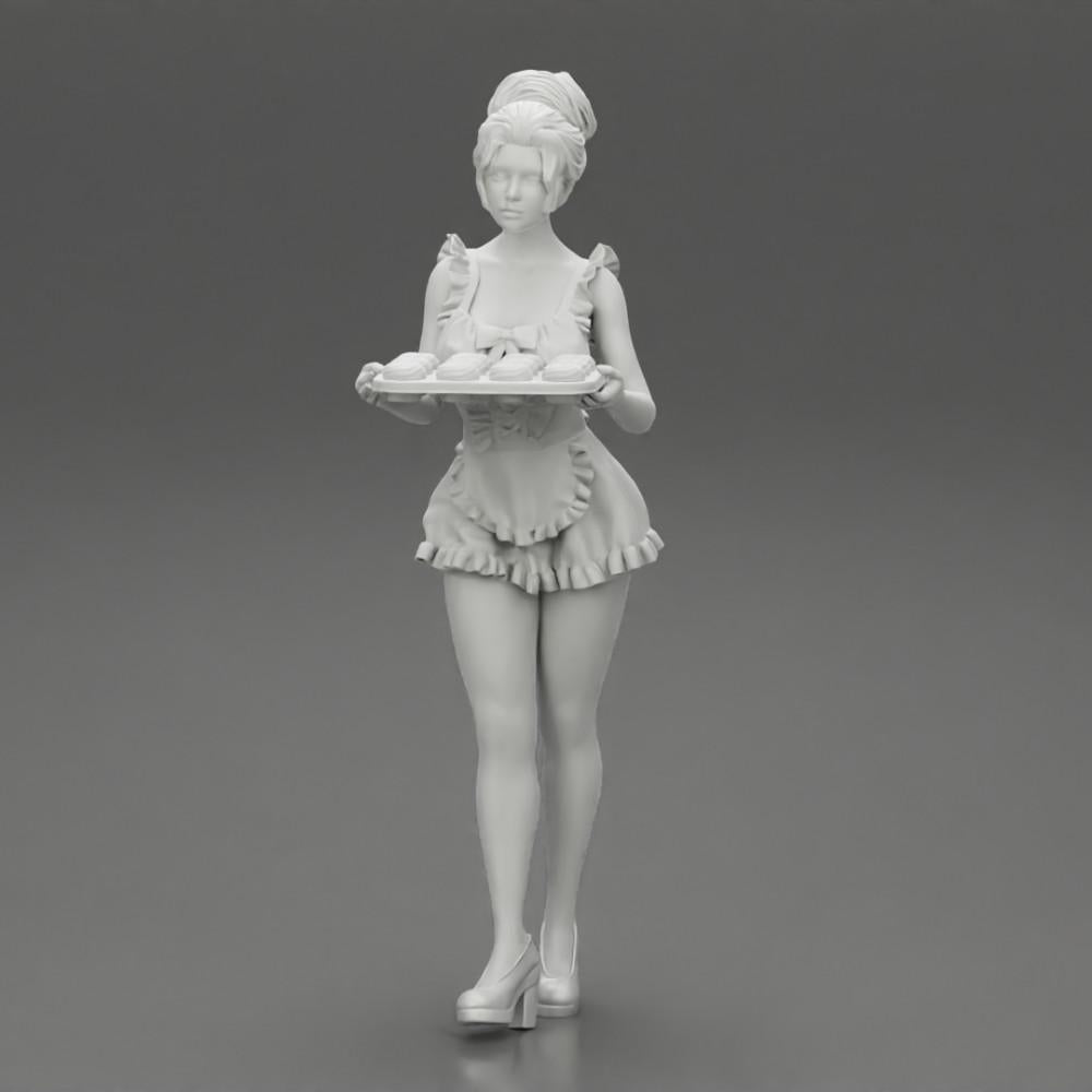 Diorama modélisme photo produit 11 : Miniature diorama : Femme de chambre avec un plateau plein de cupcakes, figurine debout (Ref Nr. A48)