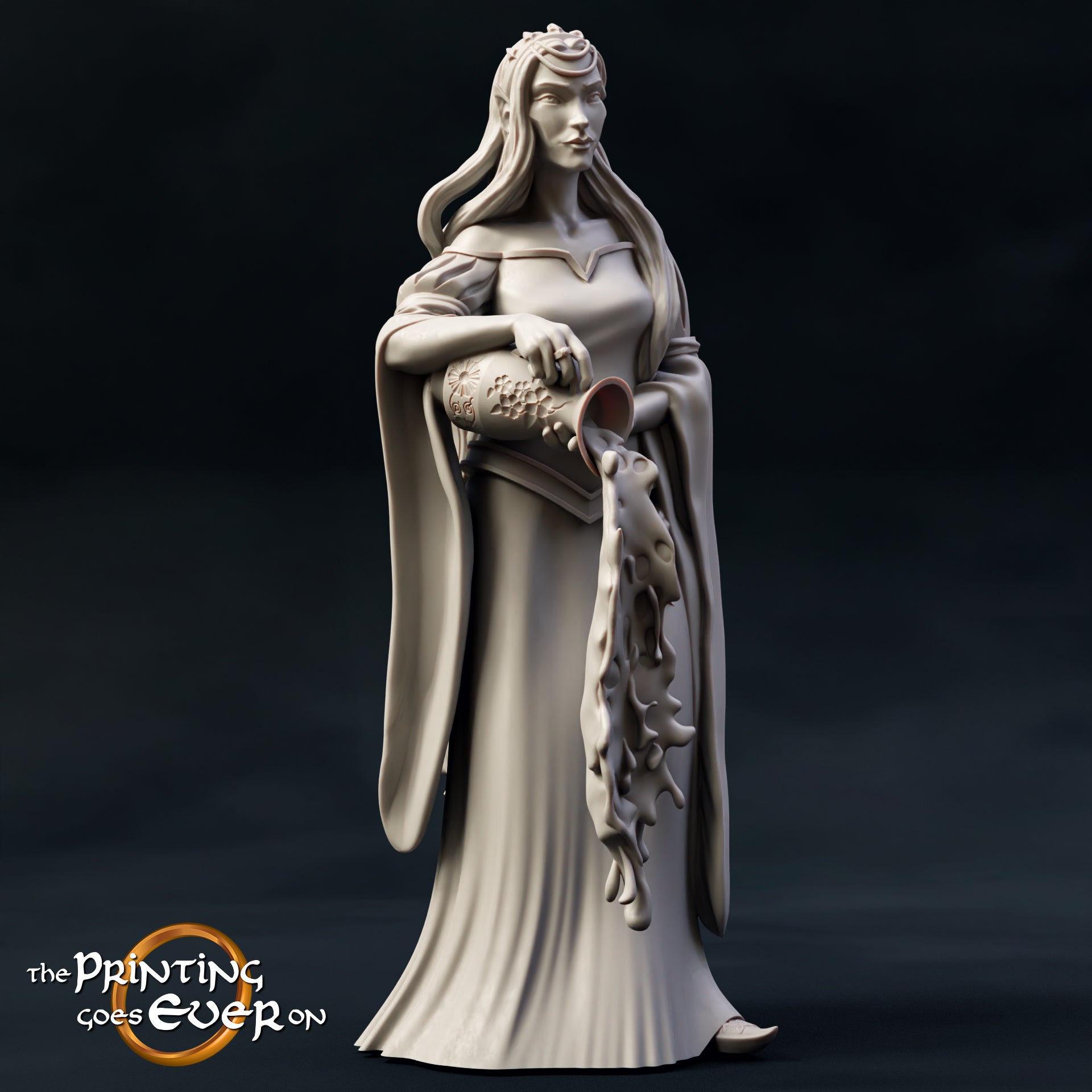 Photo du produit Tabletop 28mm The Printing Goes Ever On (TPGEO) 0 : Roi et Reine des Elfes : Souverains elfes avec fontaine - Époux et Épouse