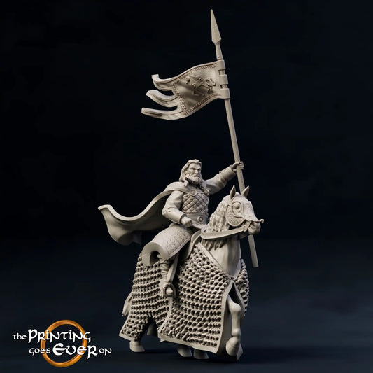 Photo du produit figurine historique médiévale échelle 75mm The Printing Goes Ever On (TPGEO) 0 : Figurines médiévales porte-bannière cavalier - modèles 75mm - famille royale