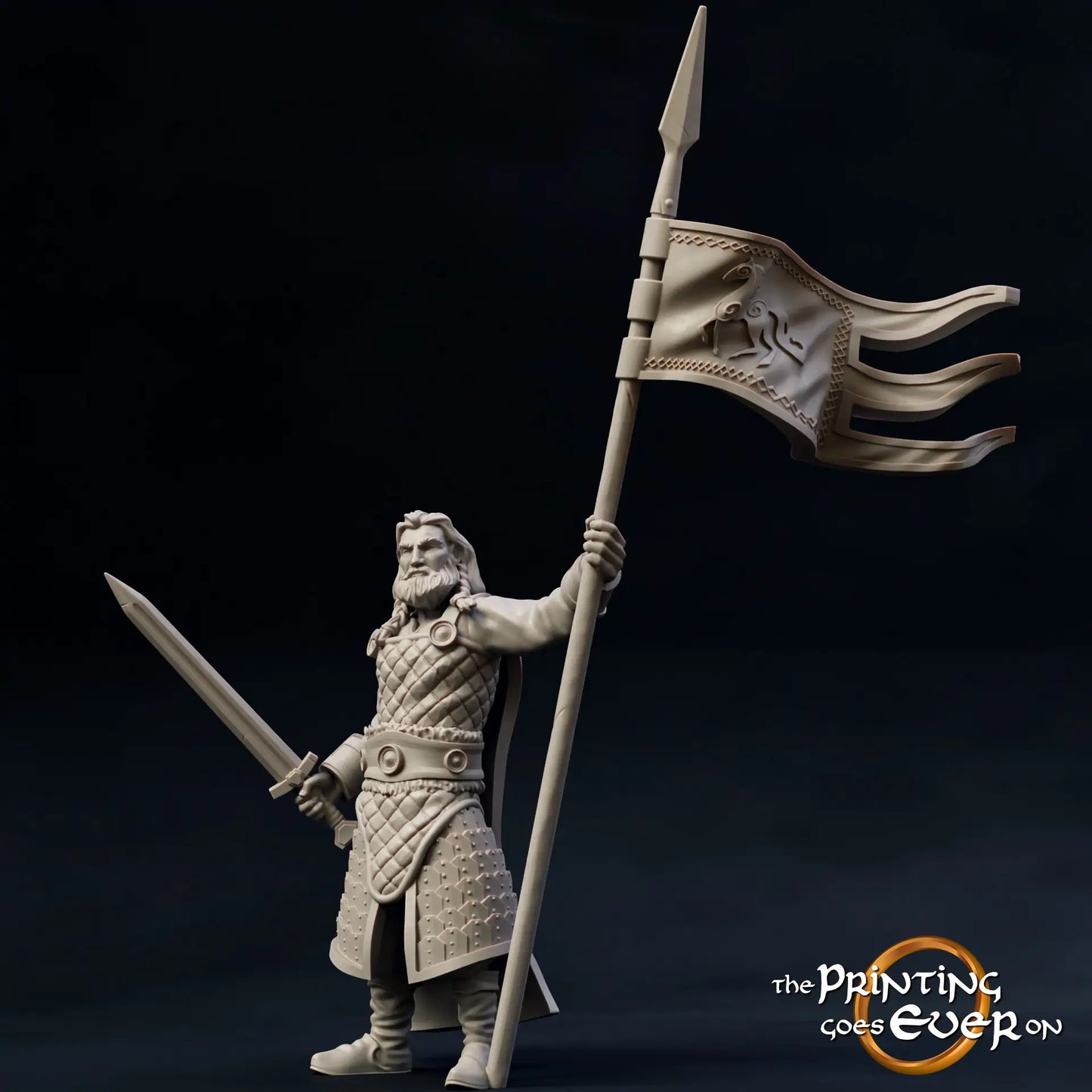 Photo du produit figurine historique médiévale 75mm Scale The Printing Goes Ever On (TPGEO) 0 : Figurines médiévales Porteur de bannière - modèles 75mm - Famille royale