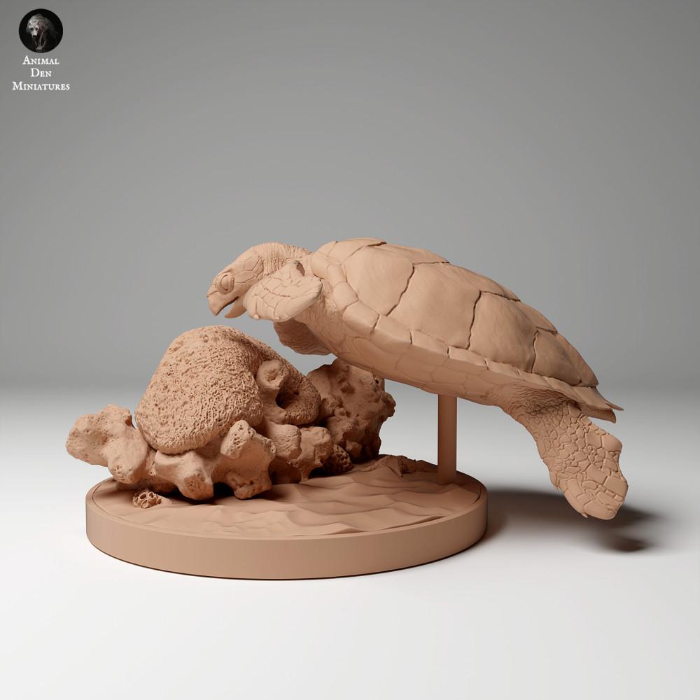 Photo produit figurine animale Animal Den Miniatures 0 : figurine d’animal marin : tortue imbriquée - en train de manger (24_05_04)