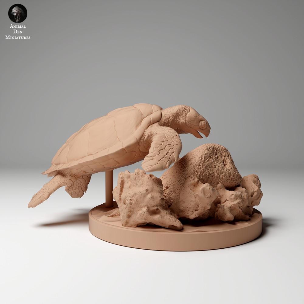 Photo produit figurine animale Animal Den Miniatures 1 : figurine d’animal marin : tortue imbriquée - en train de se nourrir (24_05_04)