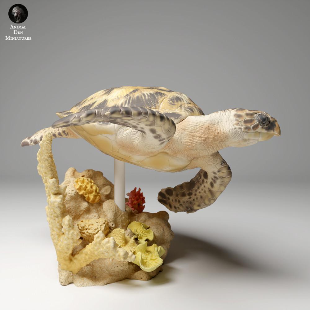 Photo de produit figurine animale Animal Den Miniatures 2 : figurine d’animal marin : véritable tortue imbriquée - nageant (24_05_03)