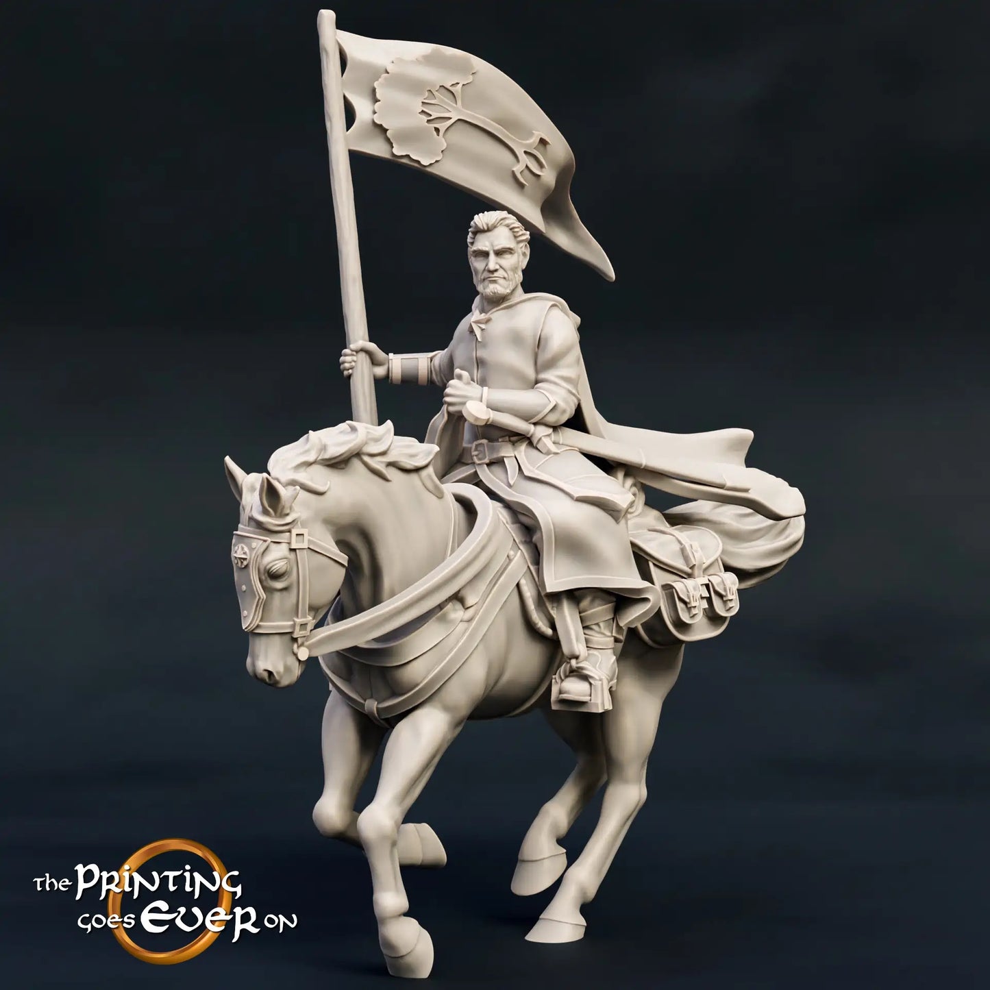 Photo de produit figurine historique médiévale échelle 75mm The Printing Goes Ever On (TPGEO) 0 : Figurines de chevaliers médiévaux Ranger Cavalier Bannière - modèles 75mm - Rangers du Nord