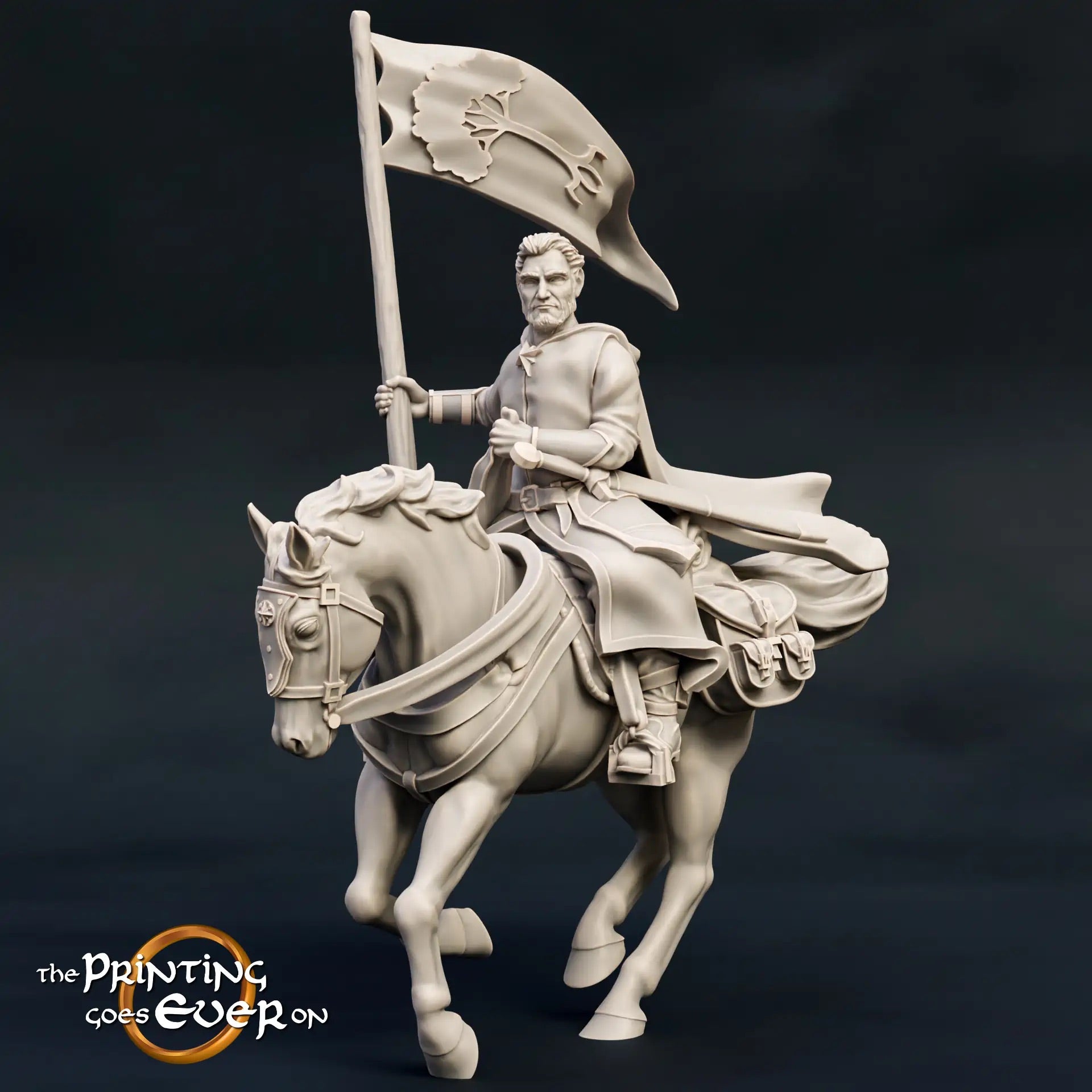 Photo de produit figurine historique médiévale échelle 75mm The Printing Goes Ever On (TPGEO) 0 : Figurines de chevaliers médiévaux Ranger Cavalier Bannière - modèles 75mm - Rangers du Nord