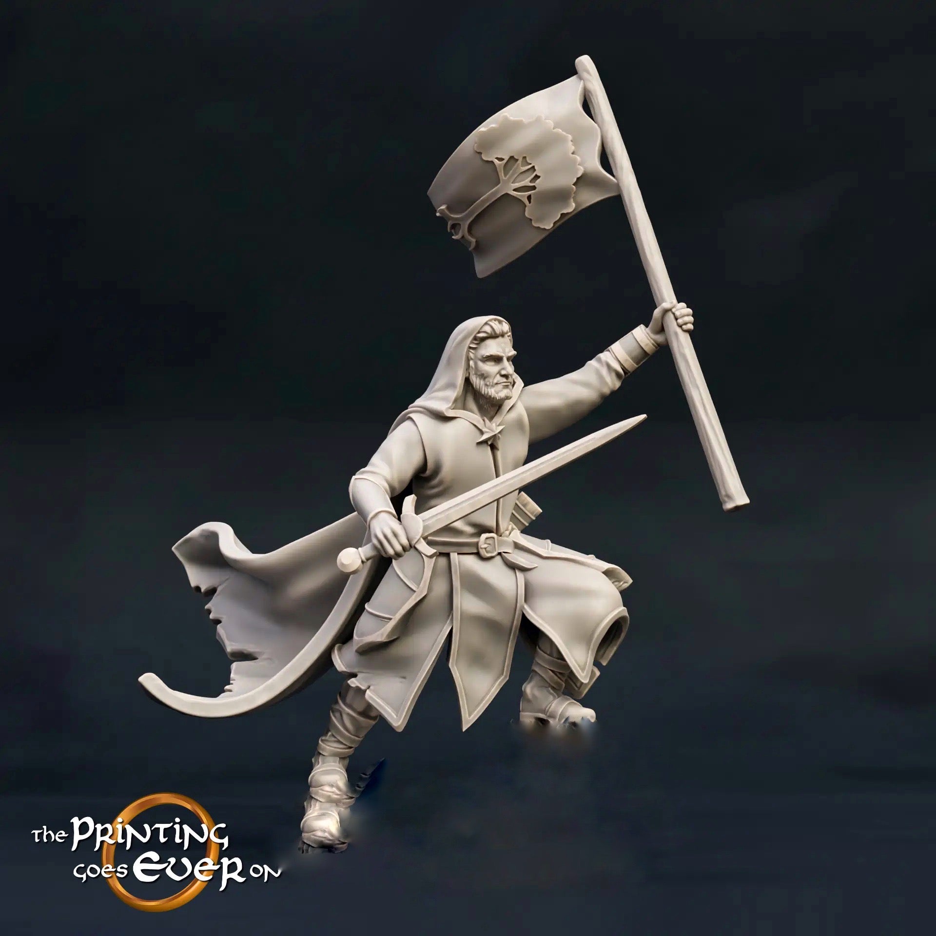 Photo du produit figurine historique médiévale échelle 75mm The Printing Goes Ever On (TPGEO) 0 : Figurines de chevaliers médiévaux Ranger Standarte - modèles 75mm - rangers du Nord
