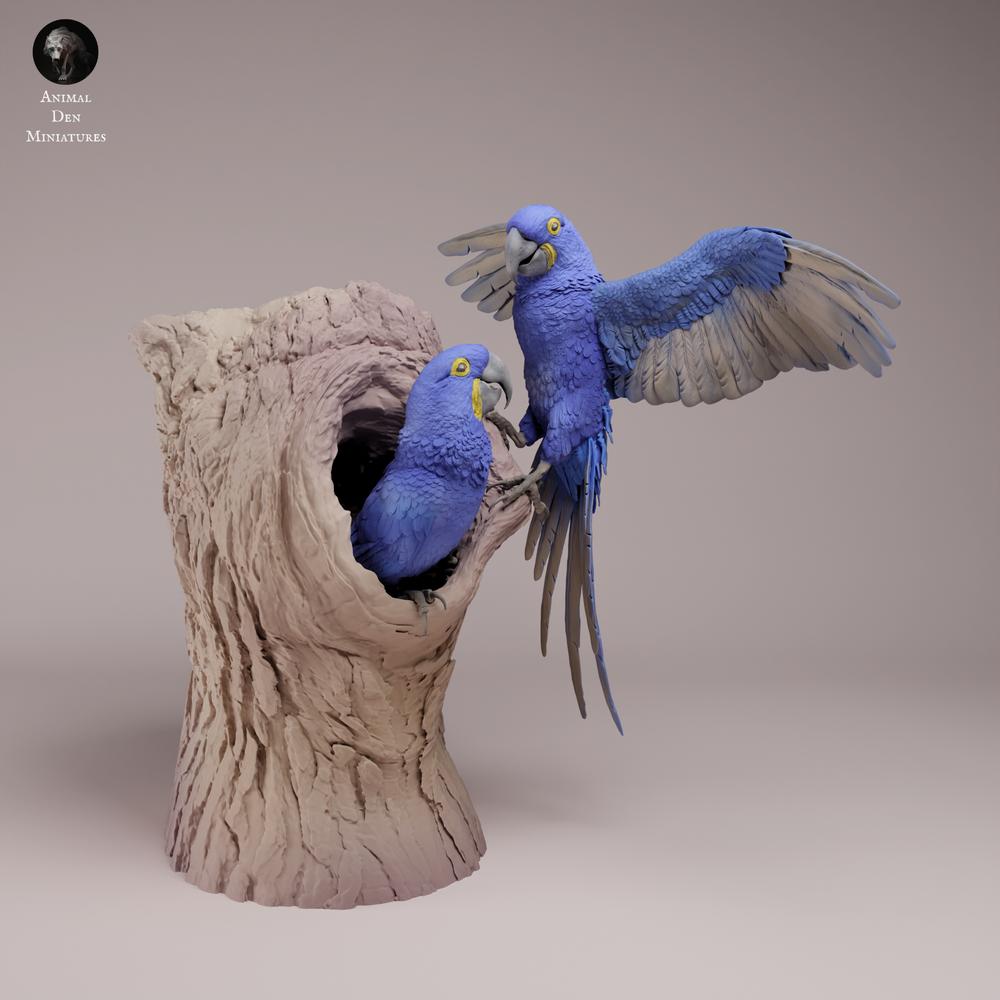 Photo produit figurine animale Animal Den Miniatures 3 : Figurine animale de jungle : aras hyacinthe au nid (26_08_06)