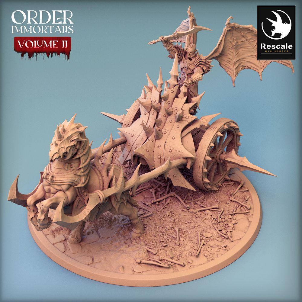 Photo produit Tabletop 28mm Lord of the Print (LotP) 0 : Miniature Tabletop : Seigneur démoniaque sur char infernal, seigneur des faucheurs ailés, commandant de char - Attaque de char (24_02_K)