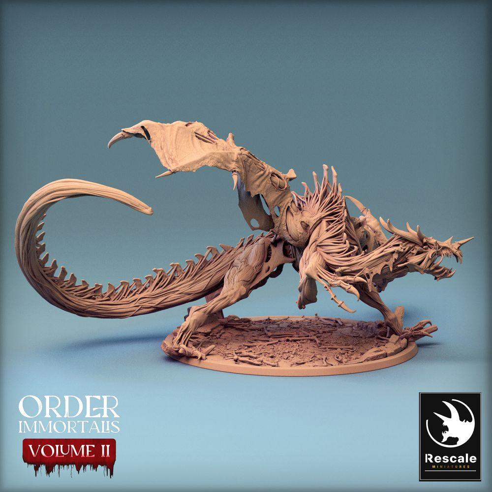 Photo de produit Tabletop 28mm Lord of the Print (LotP) 0 : Miniature de Tabletop : Lignée démoniaque - Dragon Immortalis, bête infernale avec queue en faucille en position d'attaque (24_02_D1)