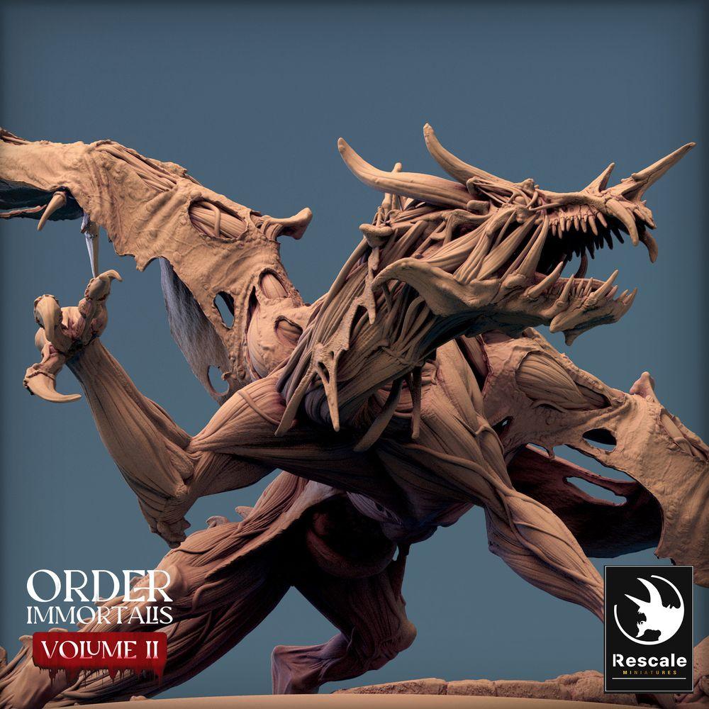 Photo de produit Tabletop 28mm Lord of the Print (LotP) 0 : Miniature Tabletop : Lignée démoniaque - Dragon Immortalis, bête infernale avec queue en faucille en position d'attaque (24_02_D1)