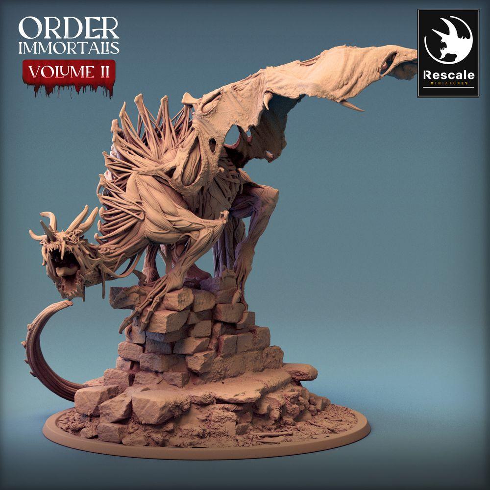 Photo du produit Tabletop 28mm Lord of the Print (LotP) 0 : Miniature de Tabletop : Dragon mort-vivant sur base de ruines, Bonewyrm Dragon, monstre boss - Immortalis Dragon Guard (24_02_D2)