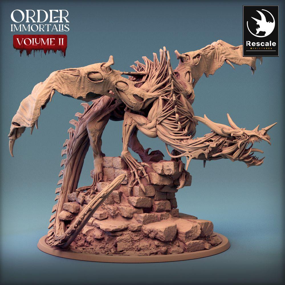 Photo de produit Tabletop 28mm Lord of the Print (LotP) 0 : Miniature Tabletop : Dragon Mort-vivant sur base de ruines, Bonewyrm Dragon, Monstre Boss - Immortalis Dragon Guard (24_02_D2)
