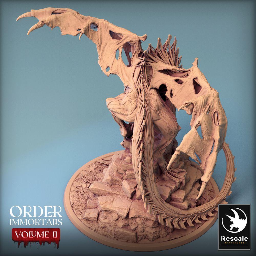 Photo de produit Tabletop 28mm Lord of the Print (LotP) 0 : Miniature Tabletop : Dragon mort-vivant sur base de ruines, Bone Dragon, monstre boss - Immortalis Dragon Guard (24_02_D2)