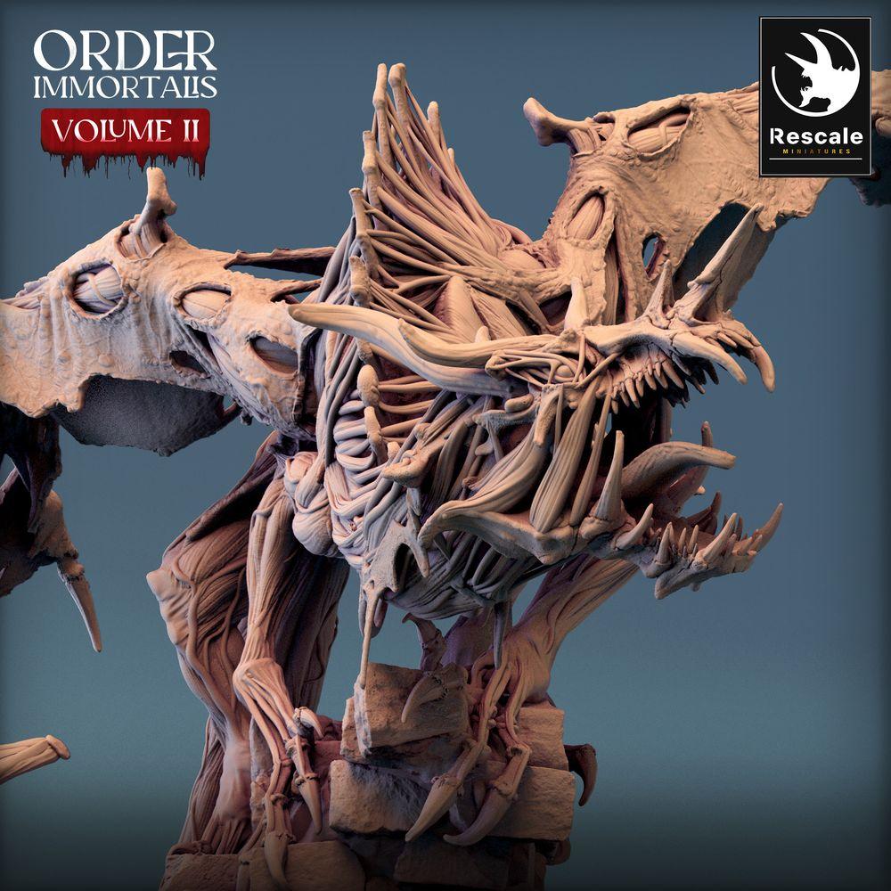 Photo de produit Tabletop 28mm Lord of the Print (LotP) 0 : Miniature Tabletop : Dragon mort-vivant sur base de ruines, Bonewyrm Dragon, monstre boss - Immortalis Dragon Guard (24_02_D2)