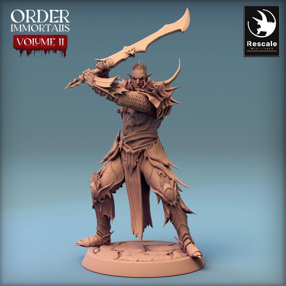 Photo du produit Tabletop 28mm Lord of the Print (LotP) 0 : Miniature de Tabletop : Guerrier démon, Champion obscur avec épée à deux mains courbée en armure piquante (24_02_G1)