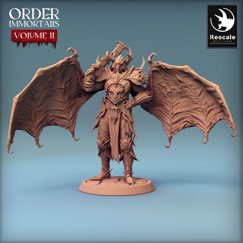 Photo de produit Tabletop 28mm Lord of the Print (LotP) 0 : Miniature de Tabletop : Seigneur des démons, seigneur de guerre ailé, paladin sombre avec hache - Draven Evernight Guard (24_02_G5)