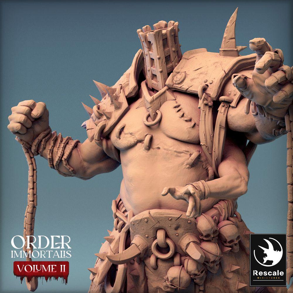Photo de produit Tabletop 28mm Lord of the Print (LotP) 0 : Miniature de Tabletop : Ogre-Maître de Donjon avec Crochet, Bourreau et Warlord Barbare - Poing d'Eradikus (24_02_F2)