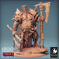 Photo de produit Tabletop 28mm Lord of the Print (LotP) 0 : Figurine Fantasy : Eradicus, chef barbare berserker avec hache à deux mains, combattant à la hache avec casque en cage, miniature de boss (24_02_F3)