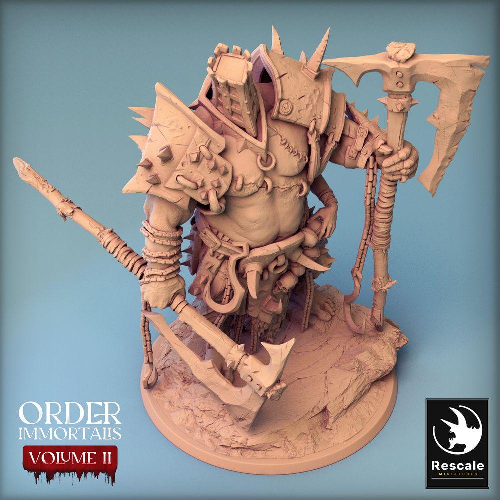 Image du produit Tabletop 28mm Lord of the Print (LotP) 0 : Figurine fantastique : Eradicus, chef barbare berserker avec hache à deux mains, combattant à la hache avec casque en cage, miniature de boss (24_02_F3)
