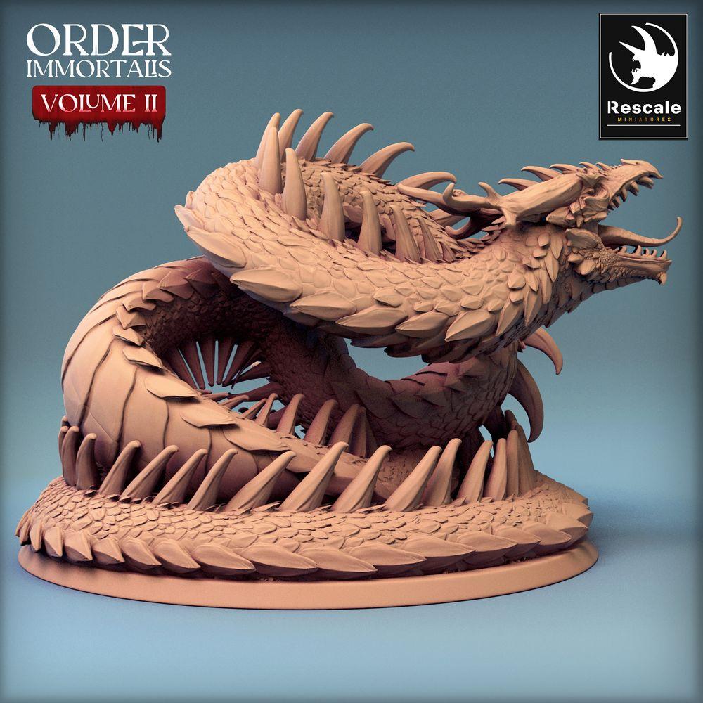 Photo de produit Tabletop 28mm Lord of the Print (LotP) 0 : Miniature Tabletop : Dragon serpent Lindwurm, Wyrm-Boss, serpent géant enroulé (24_02_E1)
