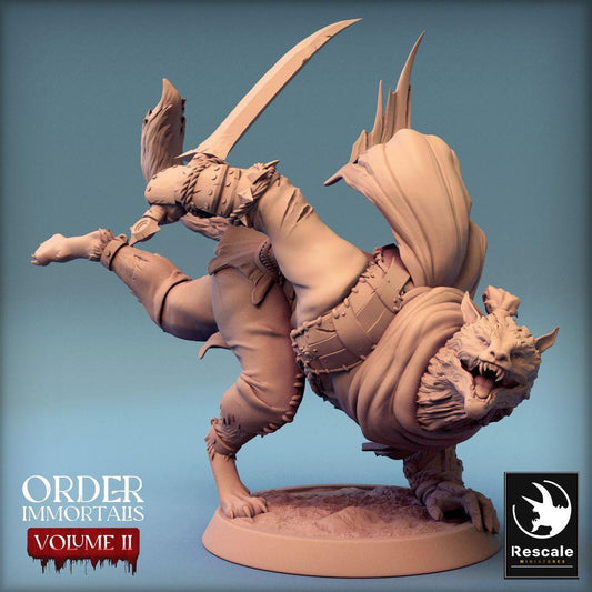 Photo de produit Tabletop 28mm Lord of the Print (LotP) 0 : Miniature Tabletop : Guerrier Loup-Garou avec Sabre Courbe, Barbare Homme-Loup, Guerrier Loup-Garou (24_02_C1)