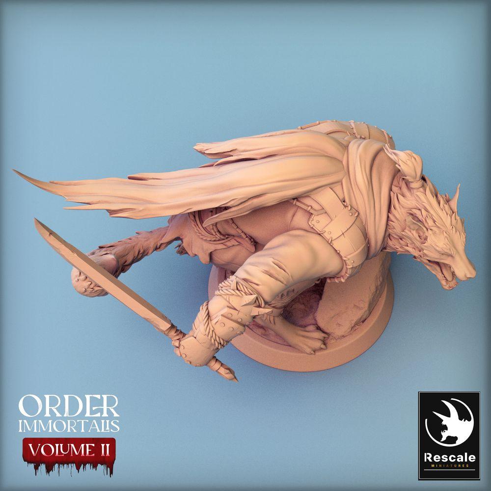 Produktfoto Tabletop 28mm Lord of the Print (LotP) 0: Fantasy Figur: Werwolf-Krieger, Doppelklingen-Assassine, Bossgegner, Immortalis Werewolf (24_02_C3)