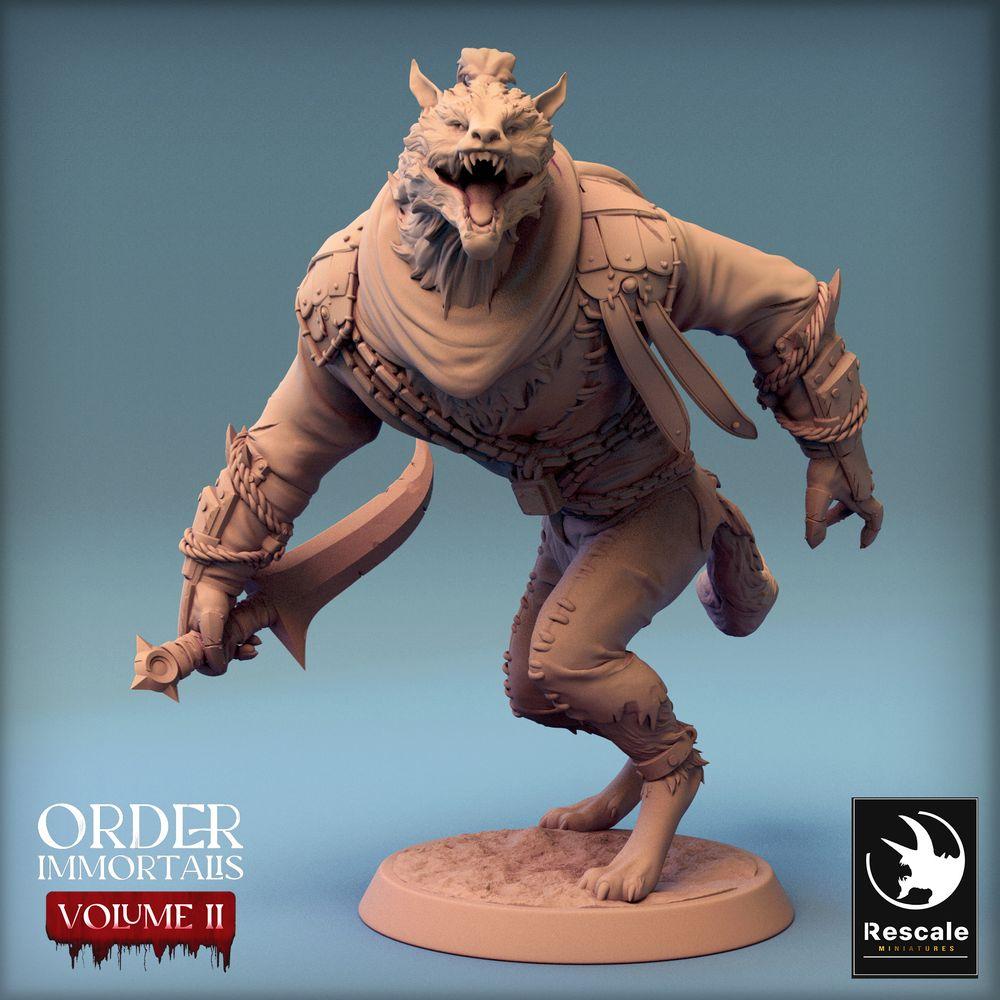 Photo de produit Tabletop 28mm Lord of the Print (LotP) 0 : Miniature Tabletop : Barbare loup-garou avec sabre courbé - Guerrier des bêtes, homme-s chacal/hyène voleur, mercenaire, skirmisher, Barbare loup-garou (24_02_C5)
