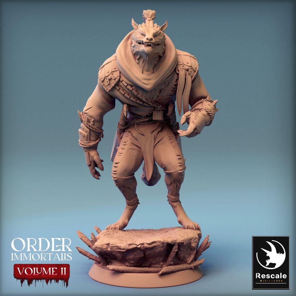 Photo de produit Tabletop 28mm Lord of the Print (LotP) 0 : Miniature Tabletop : Loup-Garou-Bête, Guerrier des Bêtes et Chef Barbare, Boss de Skirmish, Ennemi de Donjon (24_02_C6)