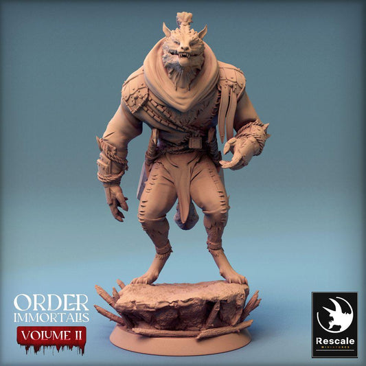 Photo de produit Tabletop 28mm Lord of the Print (LotP) 0 : Miniature Tabletop : Loup-Garou-Bête, Guerrier des Bêtes et Chef Barbare, Boss de Skirmish, Ennemi de Donjon (24_02_C6)