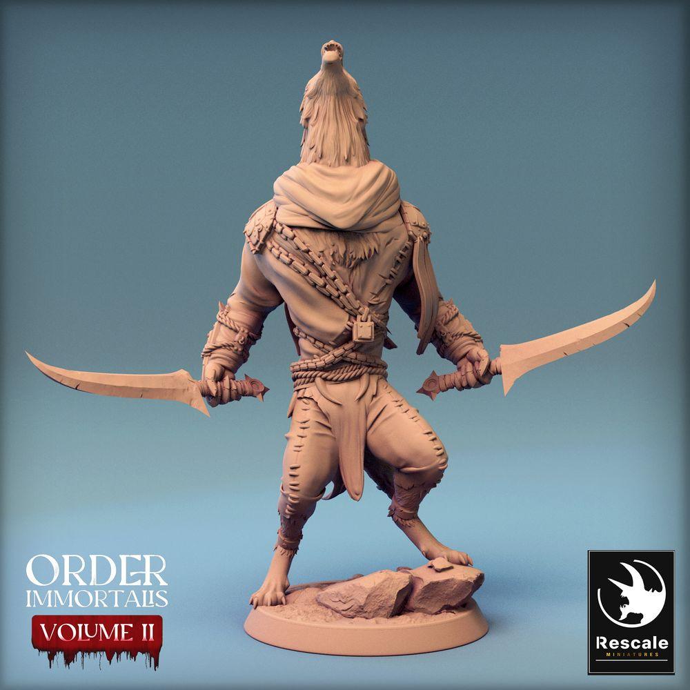Photo de produit Tabletop 28mm Lord of the Print (LotP) 0 : Miniature Tabletop : Guerrier chacal, Assassine du désert avec deux cimeterres, Duelliste homme-bête, Gardien du temple (24_02_C8)