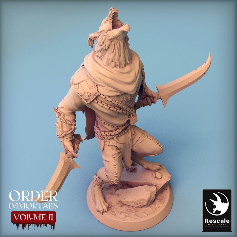 Photo de produit Tabletop 28mm Lord of the Print (LotP) 0 : Miniature de Tabletop : Guerrier Jackal, Assassin du Désert avec deux cimeterres, Dueliste Bête-Homme, Gardien du Temple (24_02_C8)