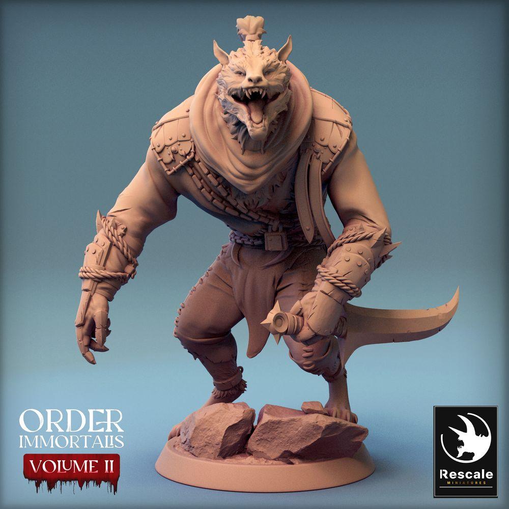 Photo de produit Tabletop 28mm Lord of the Print (LotP) 0 : Miniature Tabletop : Loup-garou voleur avec sabre courbe, barbare homme-animal, assassin chacal, chef de combat (24_02_C10)