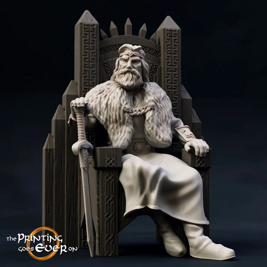 Photo du produit figurine historique médiévale échelle 75mm The Printing Goes Ever On (TPGEO) 0 : Figurines médiévales roi avec trône - modèles 75mm - famille royale