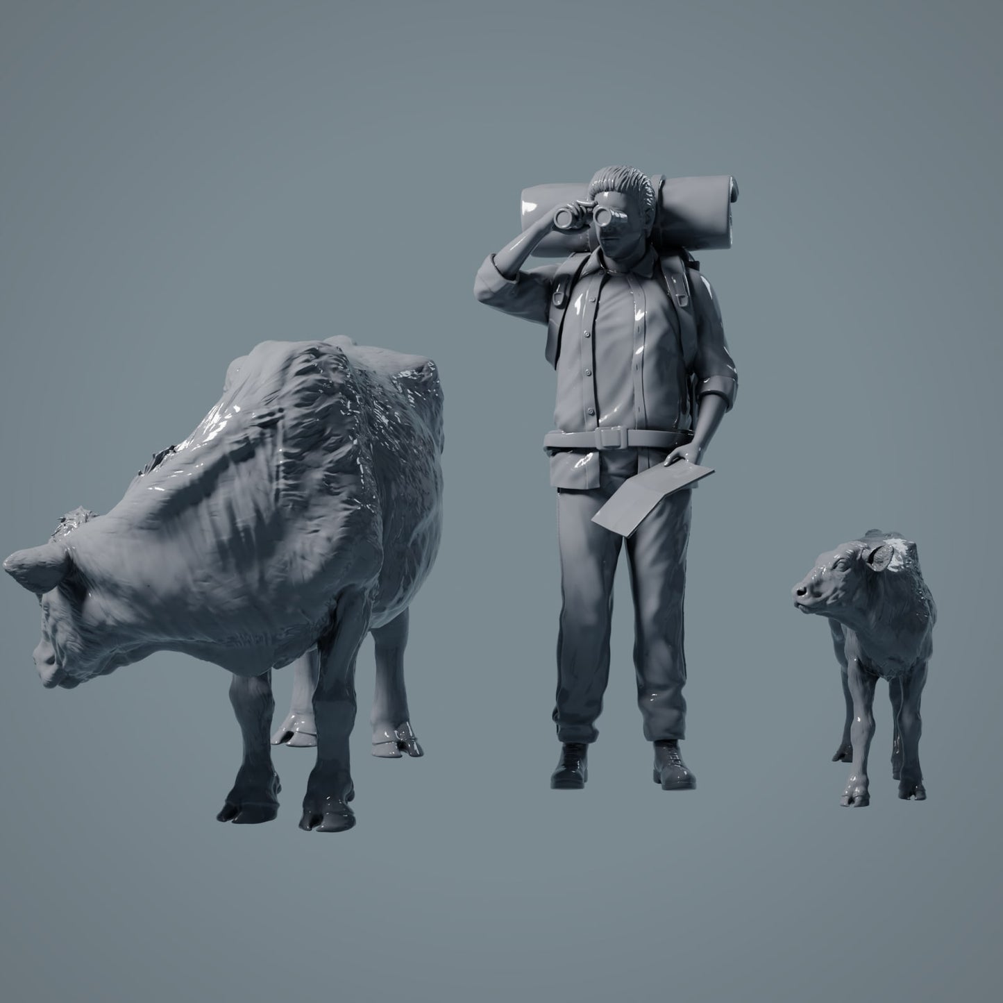 Figur d'Animal de Ferme : Vache et Veau 2 - Red Devon Cow (a032)