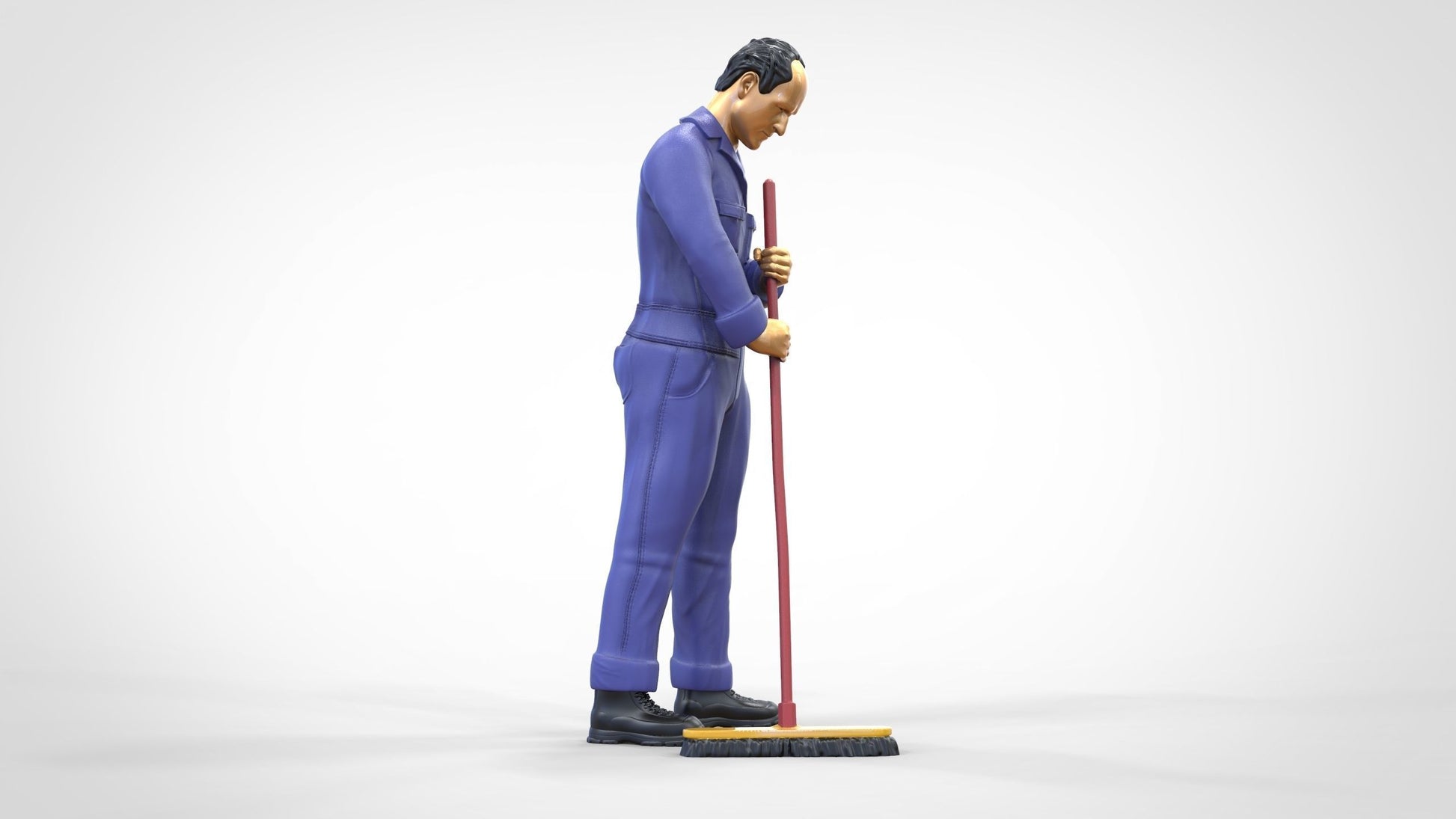 Photo du produit 0 : Gardien ou agent d'entretien : homme avec un balai en combinaison