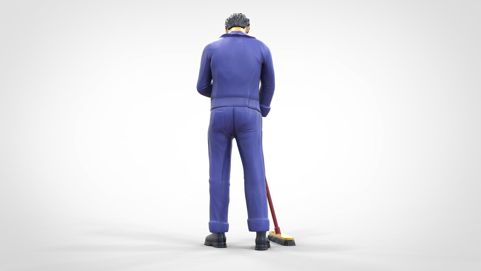 Photo du produit 0 : Gardien ou agent d'entretien : homme avec un balai en combinaison